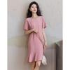 Women's Silky Acetate Ruffle Midi Dress