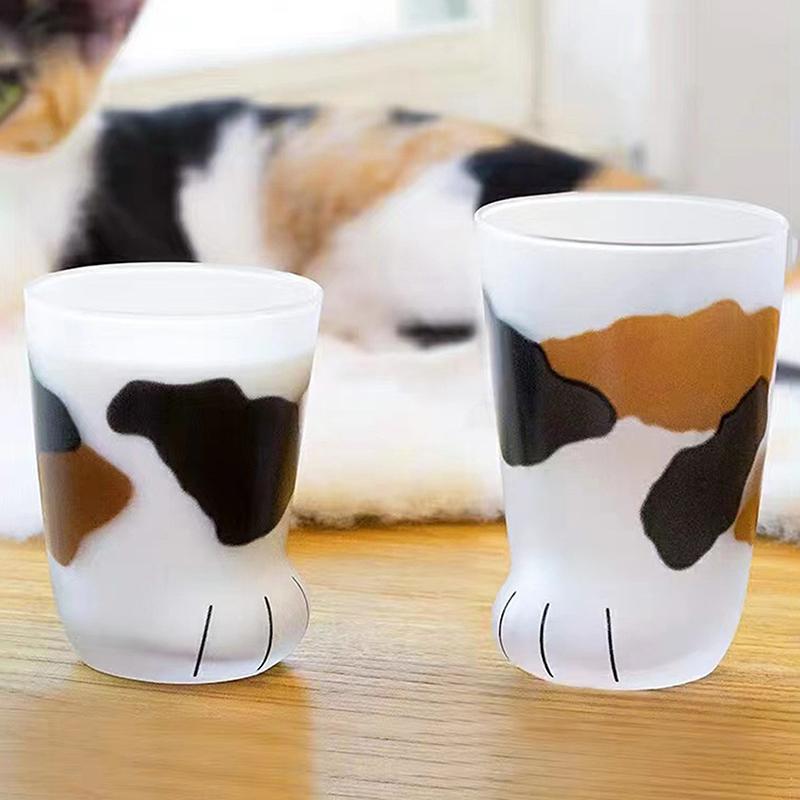 Animals Glass Cup 300Ml Creative Cute Cartoon Cat Paw Water Bottle Milk Juice Frosted Drinking Cold Drink Mug Coffee Cup