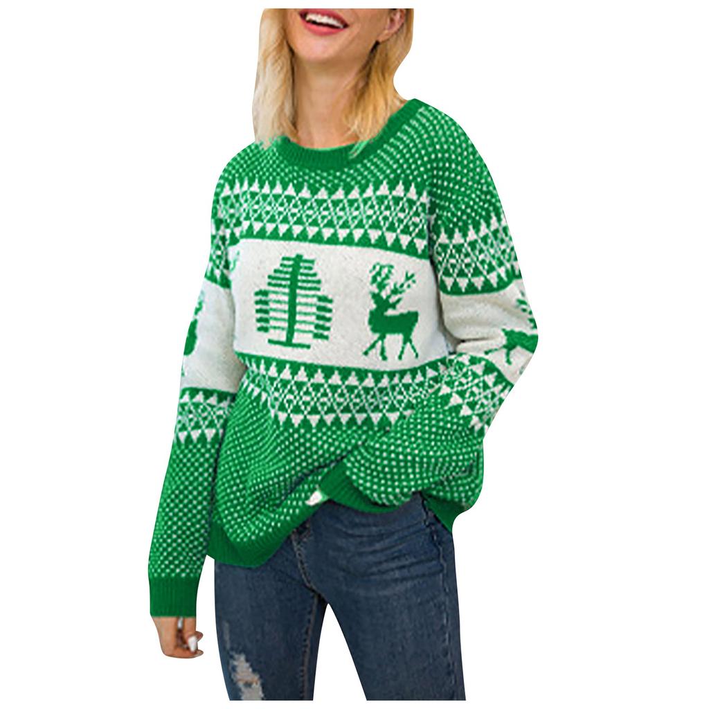 Women Christmas Sweater Long Sleeve  Christmas Tree Knitting Sweater Tops