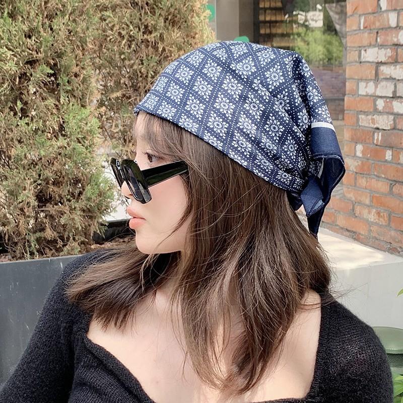 Eșarfă mică pătrată retro de țară, eșarfă artistică franțuzească din bumbac și in, eșarfă de cap pentru femei de primăvară și toamnă, vară, pentru umbră și protecție solară