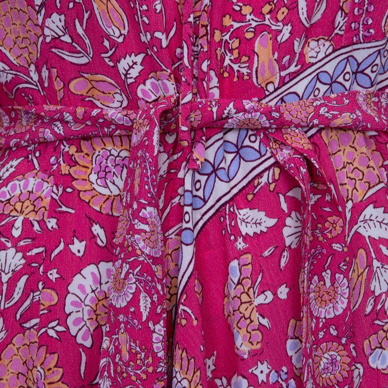 Robe mi longue asymétrique dandy imprimé fleuri fuschia Femme ANTIK BATIK