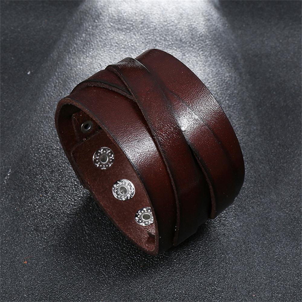 2025 Vintage Single Layer Brown Leather Wide Wristband Adjustable Cuff Bangles for Men Women Friendship Bracelets