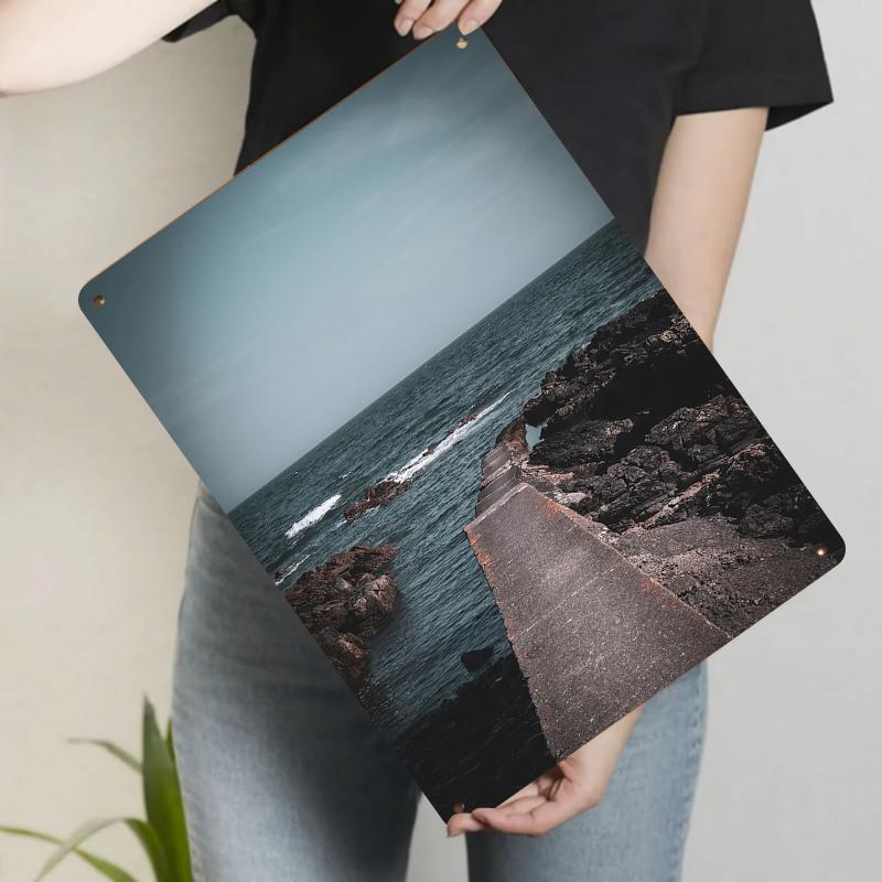

Seaside Landscape Custom Iron Painting Wave Reef Metal Wall Art Decor for Living Room Home Decoration 20x30cm（7.8x11.8inch）