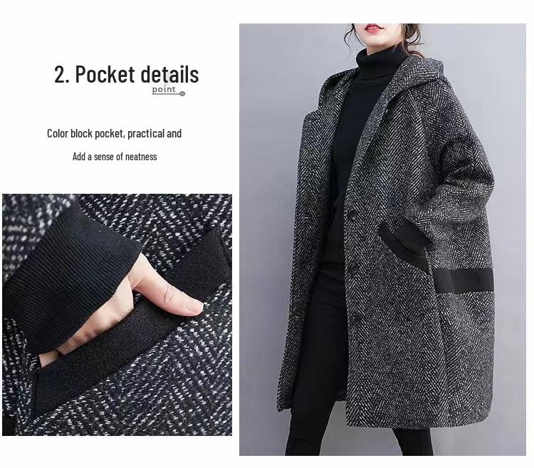 Plus Size Women's Winter Korean Style Cocoon Coat – Hooded, Mid-Length, Fleece-Lined, Thickened Outerwear