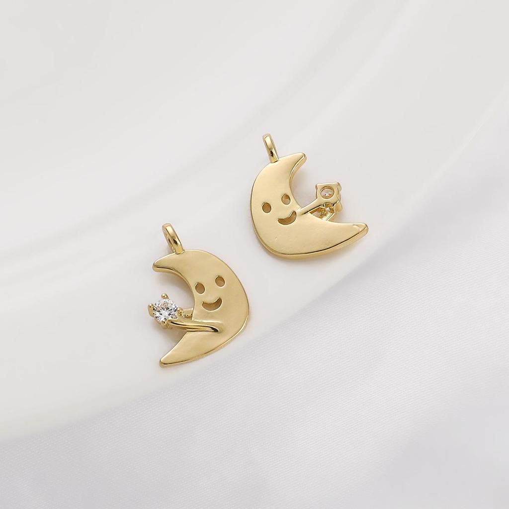 14K Gold-Filled Zircon Smiley Star Moon Charm Necklace Bracelet Pendant