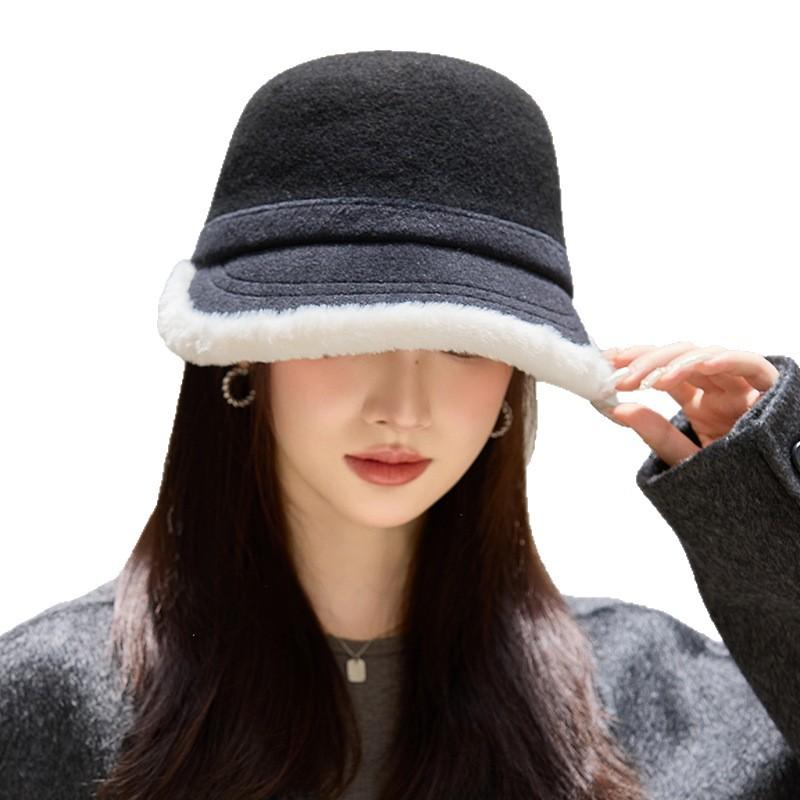 Imitation Wool Plus Velvet Thickened Warm Hat Fashionable and Versatile Fisherman's Hat Temperament Basin Hat