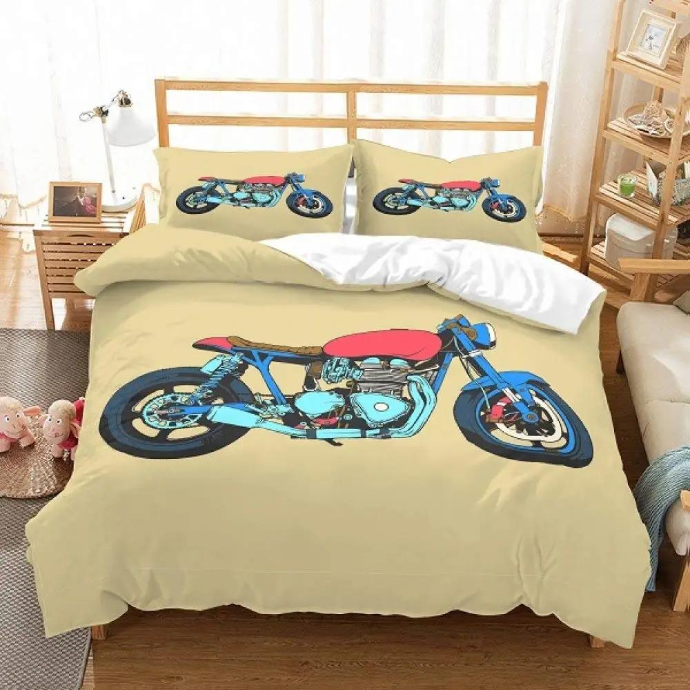 Cool Motorcycle Rider Duvet Cover Set,Extreme Sport Autocycle Comforter Cover With Pillowcase Graffiti Microfiber Quilt Cover