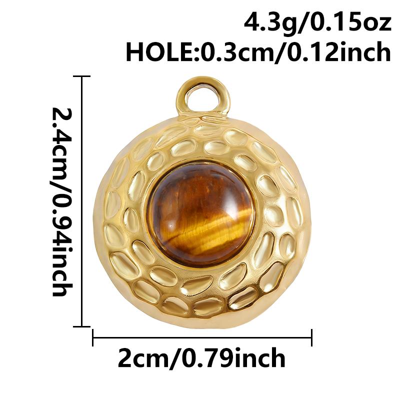5pcs Real Natural Stone Tiger Eye Charm Sun Eye Oval Boho Pendant Gold Color Stainless Steel Pendants For Jewelry Making Finding