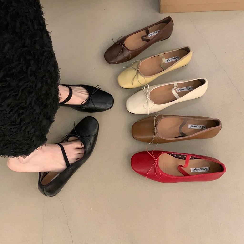 Fashion Bailamos Women Flat Ballet Shoes Female New Bow Band Retro Shallow Mouth Women's Shoes Soft Ballet Shoes Size 39-40 Mujer