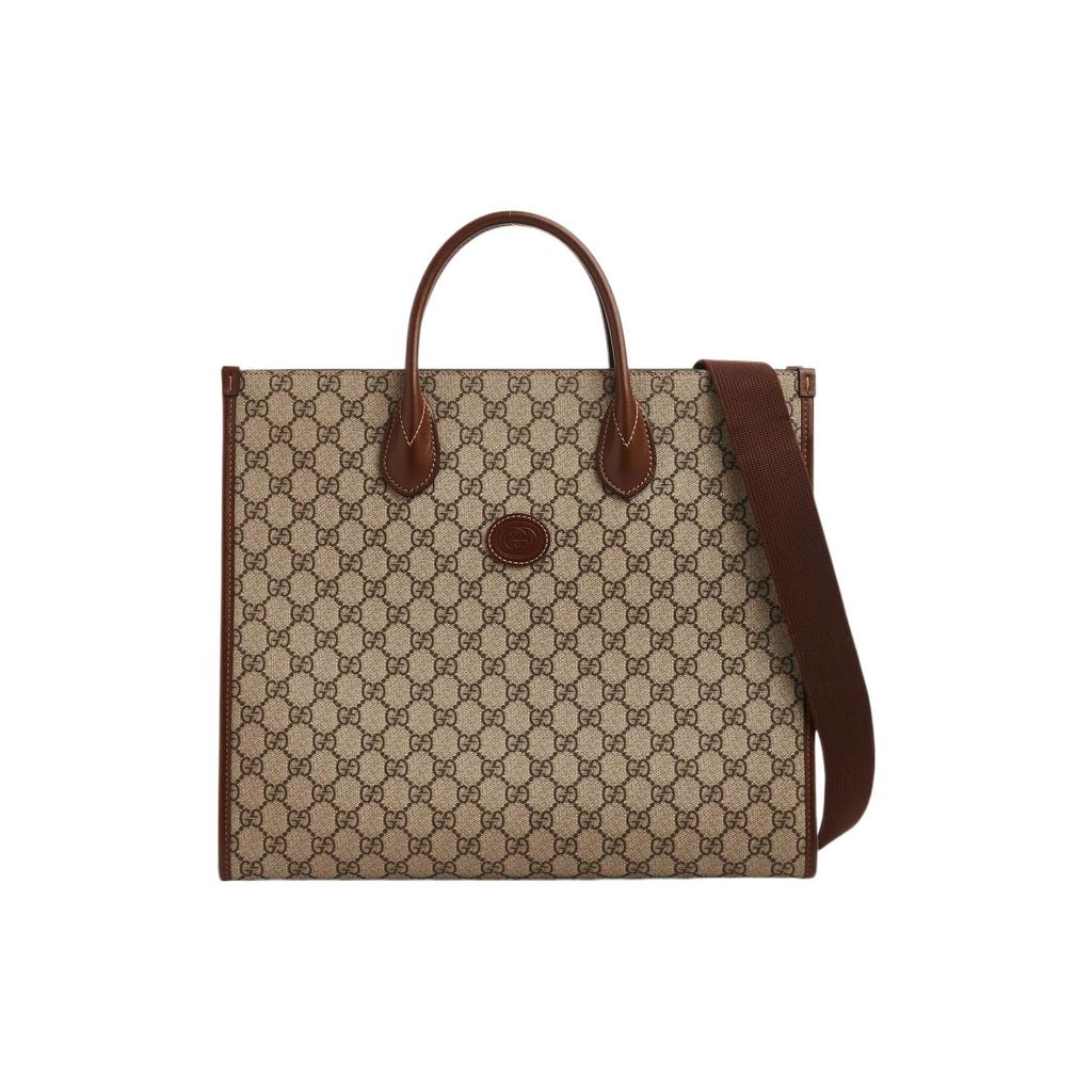 Gucci Monogram Logo Interlocking Double G Large Capacity Canvas And Leather Tote Bag Unisex Tote Bags Ebony Brown 674148-92THG-8563