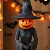 Halloween Witch Statue Gothic Resin Enchanting Witch Figurine with Pumpkin Head Desktop Ornament for Indoor Home Shelf Table Decor
