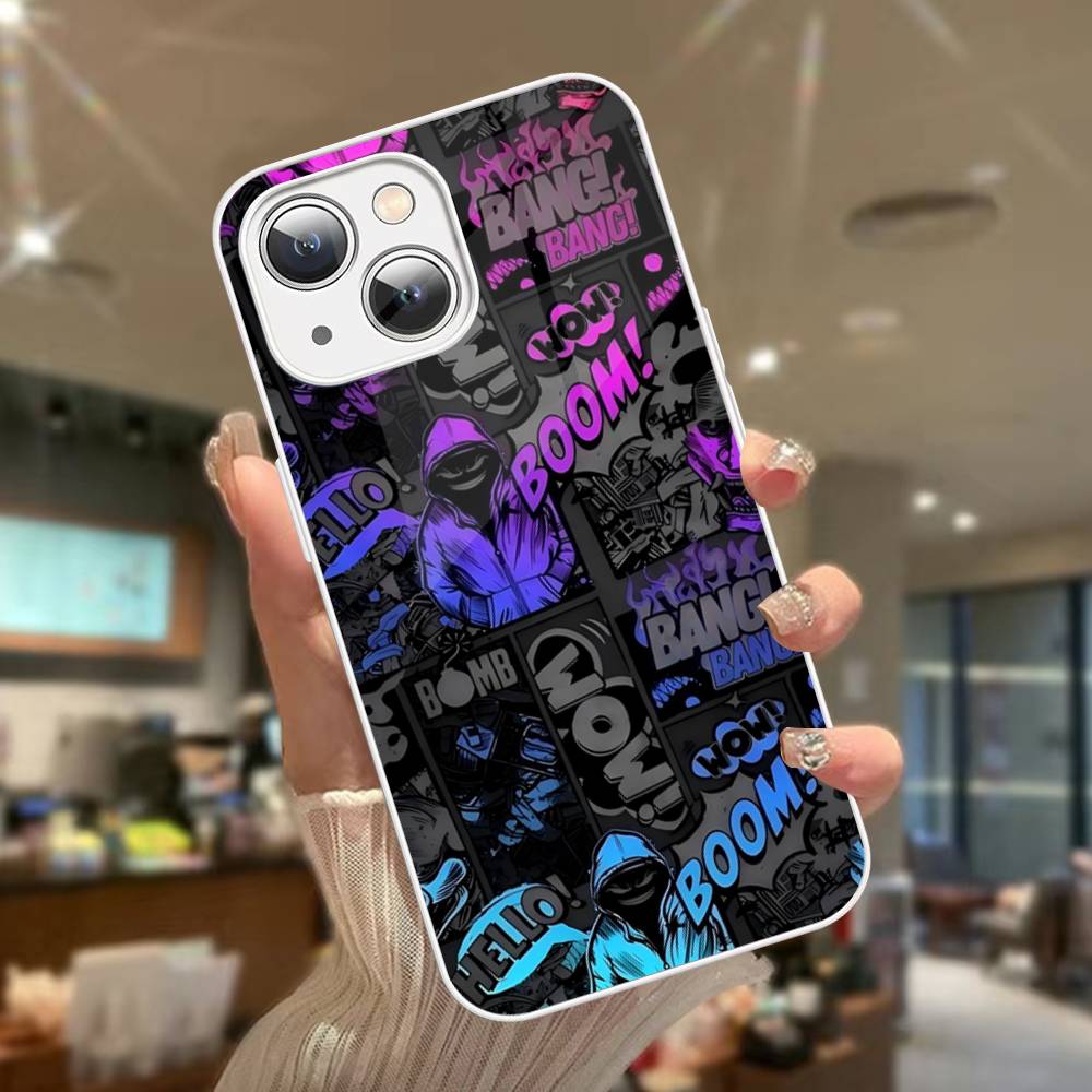 Cool Black Graffiti For iPhone 14 13 12 Mini 11 Pro XS Max X XR 14 Plus Tempered Glass Cover