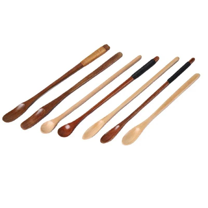 1pcs Long Handle Coffee Spoon Natural Creative Solid Wood Tableware Stir Stick Milk Tea Honey Wooden Kitchen Tools