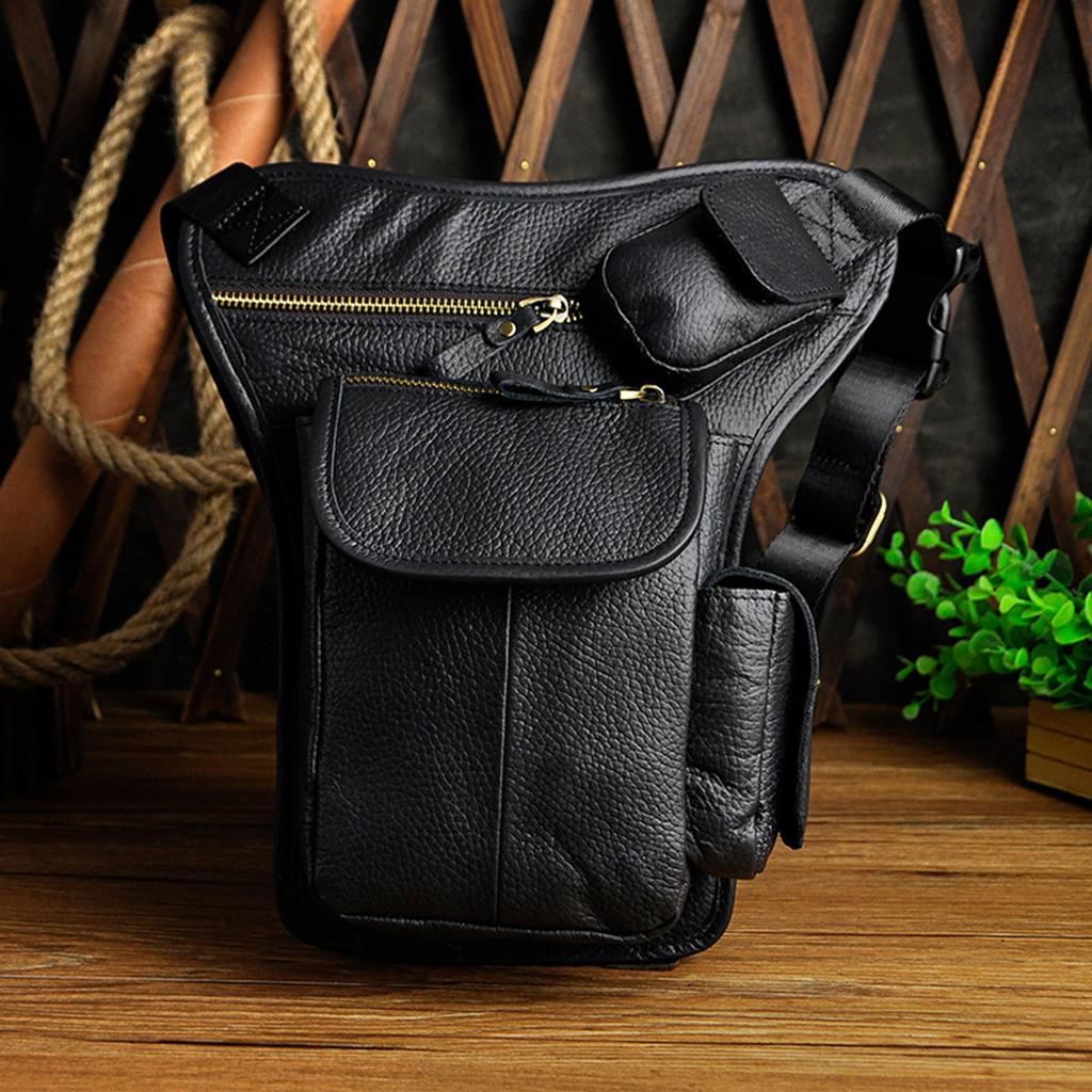 Top Grain Oil Waxed Leather Waist Bag for Men Vintage Camera Cell Phone Crossbody Leg Pack Hip Bag for Outdoor Travel Hiking