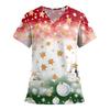Women's Fashion Printed Short Sleeve V Neck Pattern Tops Pocket Working T-shirts
