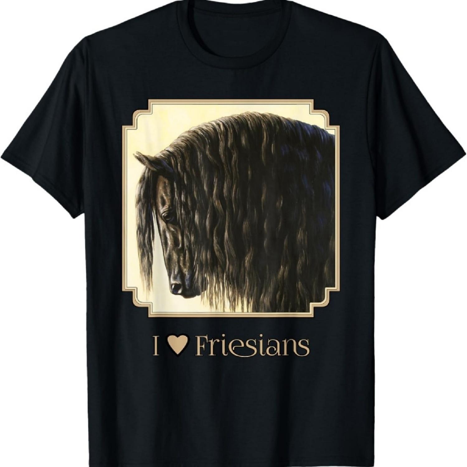I Heart (Love) Friesians Beautiful Black Draft Horse T-Shirt S