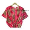 Women Cotton Summer Red Sleepwear Tibetan Tiger Print Long Maxi Caftan Dress CKFTN-SCRN-FULL-BUYIT-106