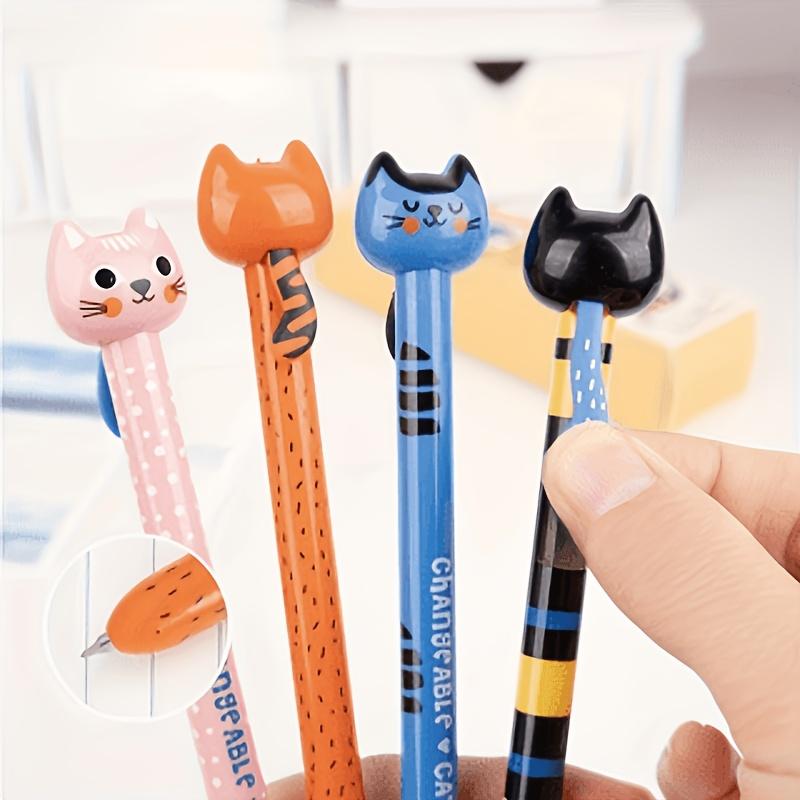 Pack of 4, Random Colors, Quirky Cat-Shaped Black Gel Pens, Smooth Writing Without Lagging, Essential for Office, Study, and Exam Preparation, Bla