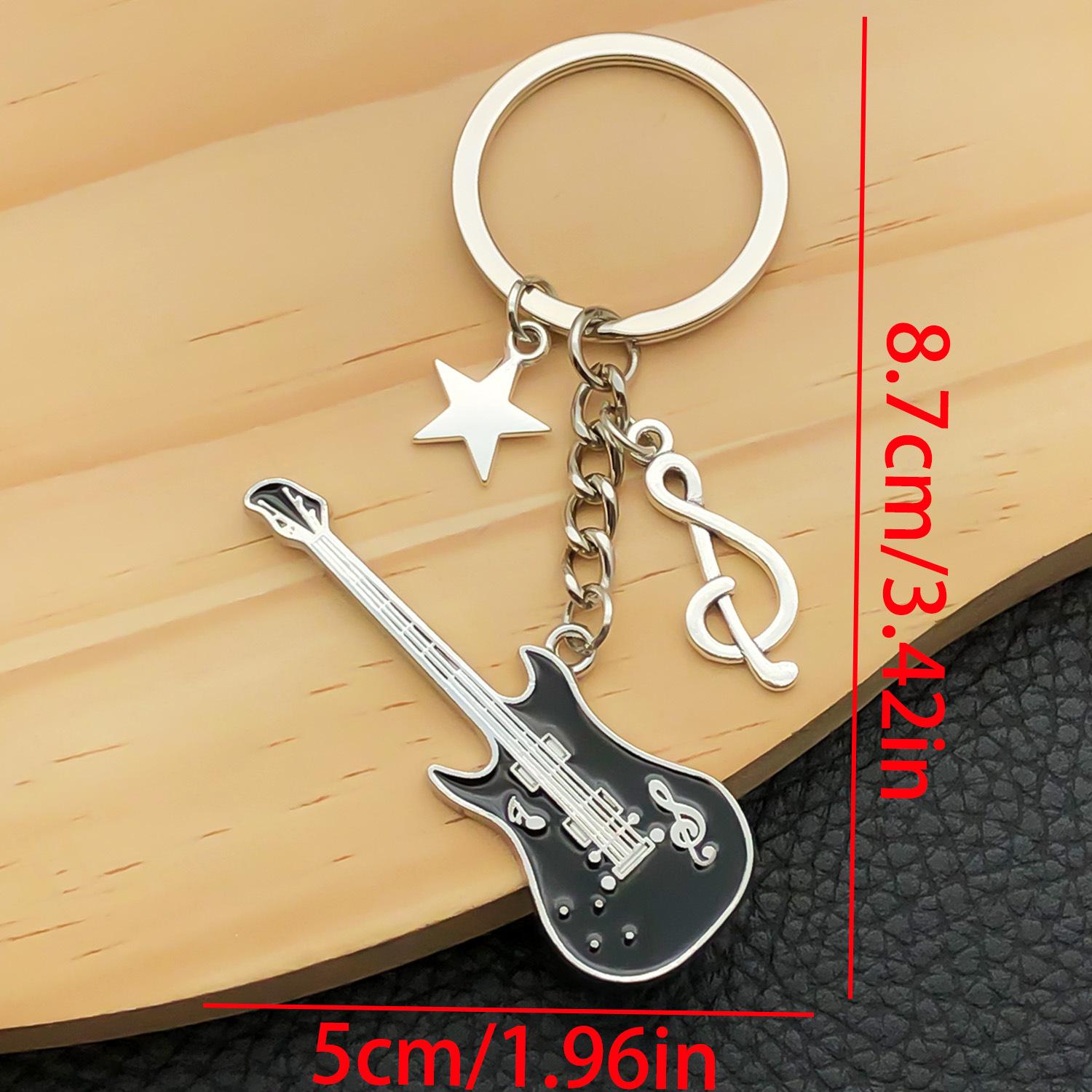 Yellow Star and Musical Note Guitar Keychain Pendant