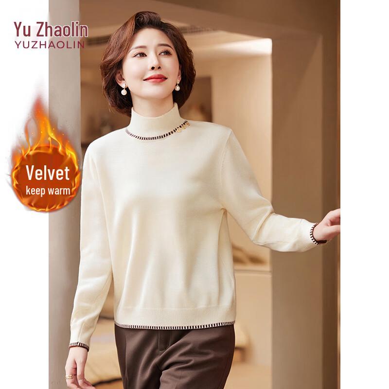 YUZHAOLIN Women s Fleece-Lined Semi-High Collar Knitted Top M