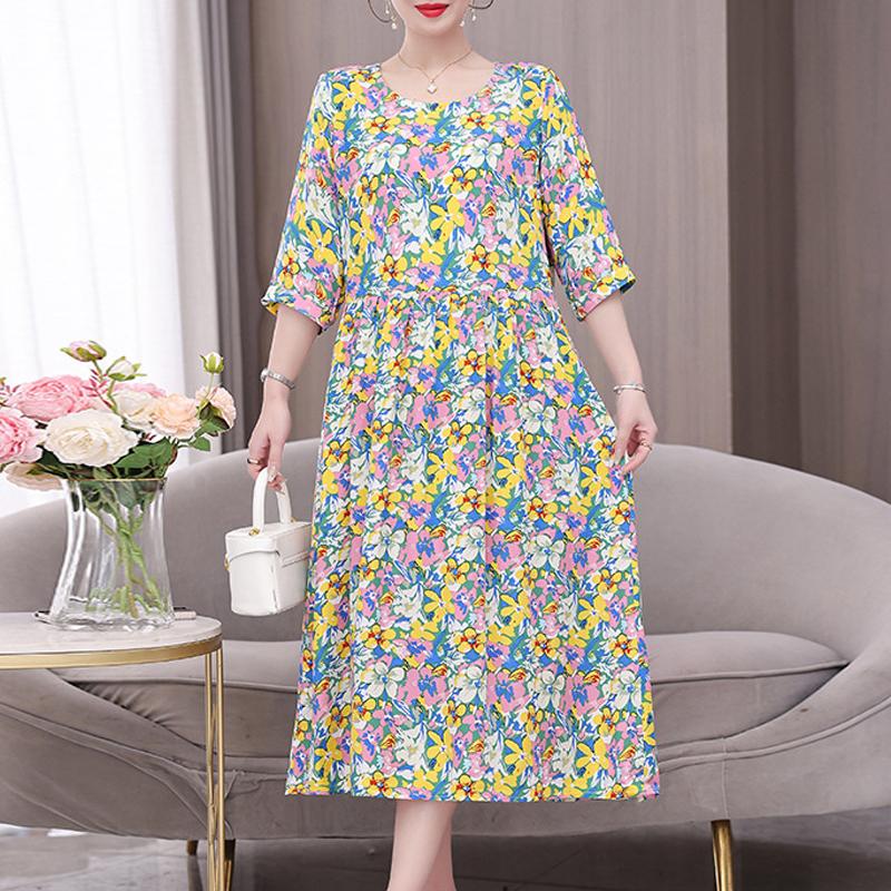 Summer Women for Dresses Casual Print Vintage Elegant Half Sleeve Women's Clothing Plus Size