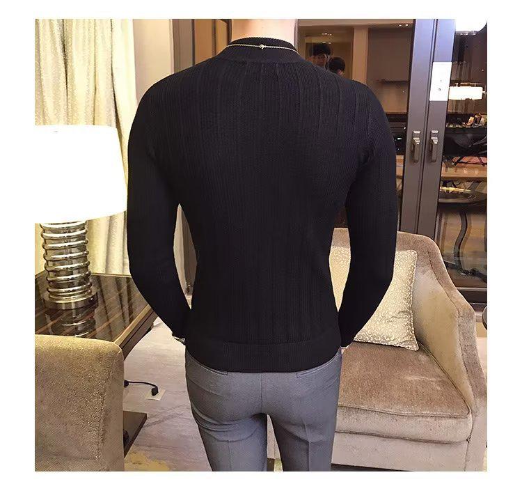 2026 Men's Striped Slim-Fit Knitwear: Autumn/Winter Long-Sleeved Half-High Neck Base Layer