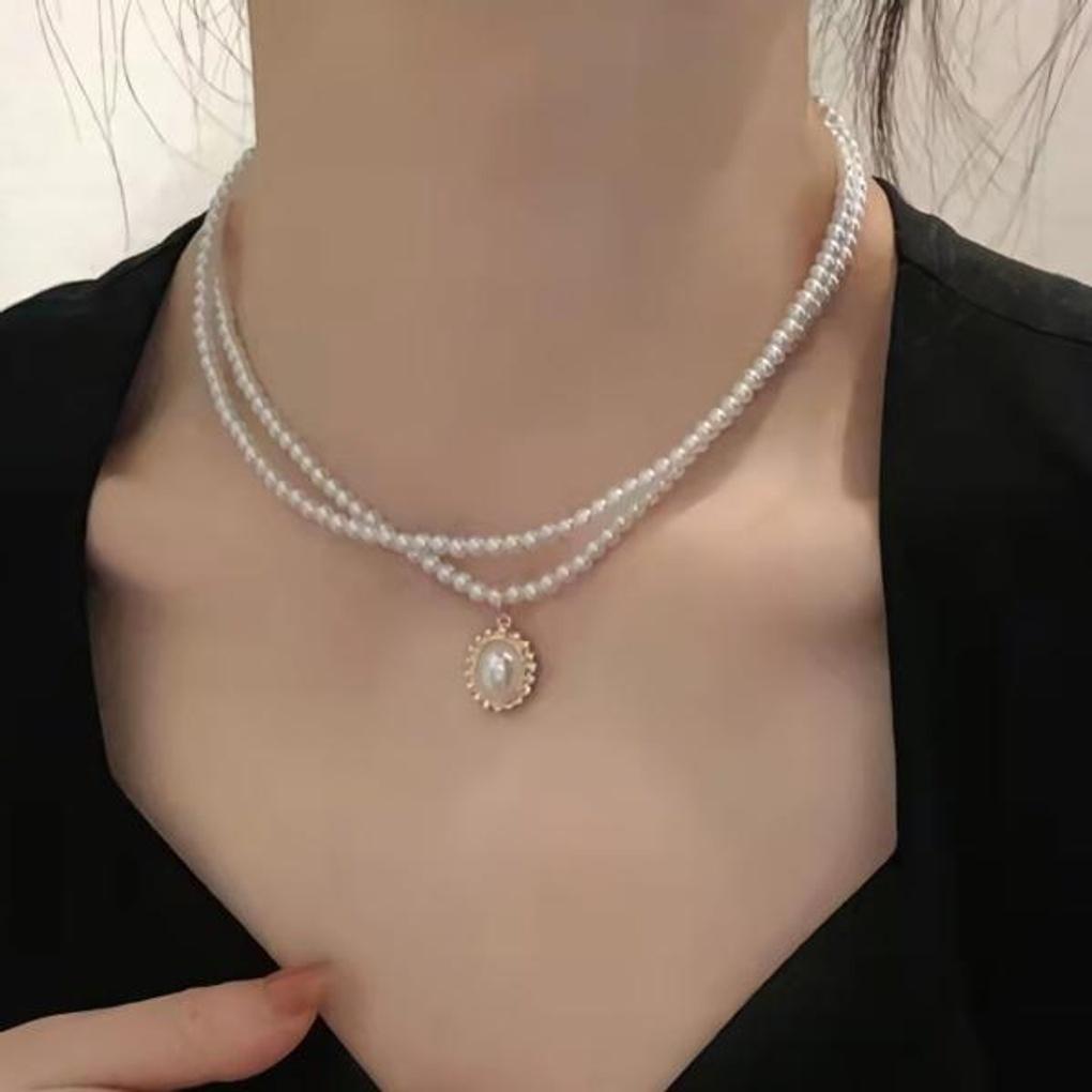 Women's Bold Pearl Layered Double-Strand Necklace