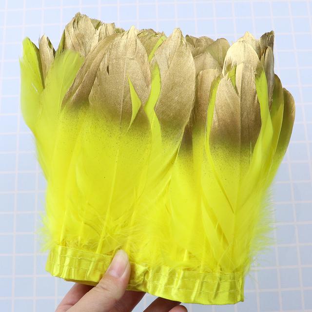 1Meter Dyed Golden Goose Feather Trims for DIY Craft Party Wedding Dress Carnival Ribbon Clothes Decor Plumas Accessories15-20cm