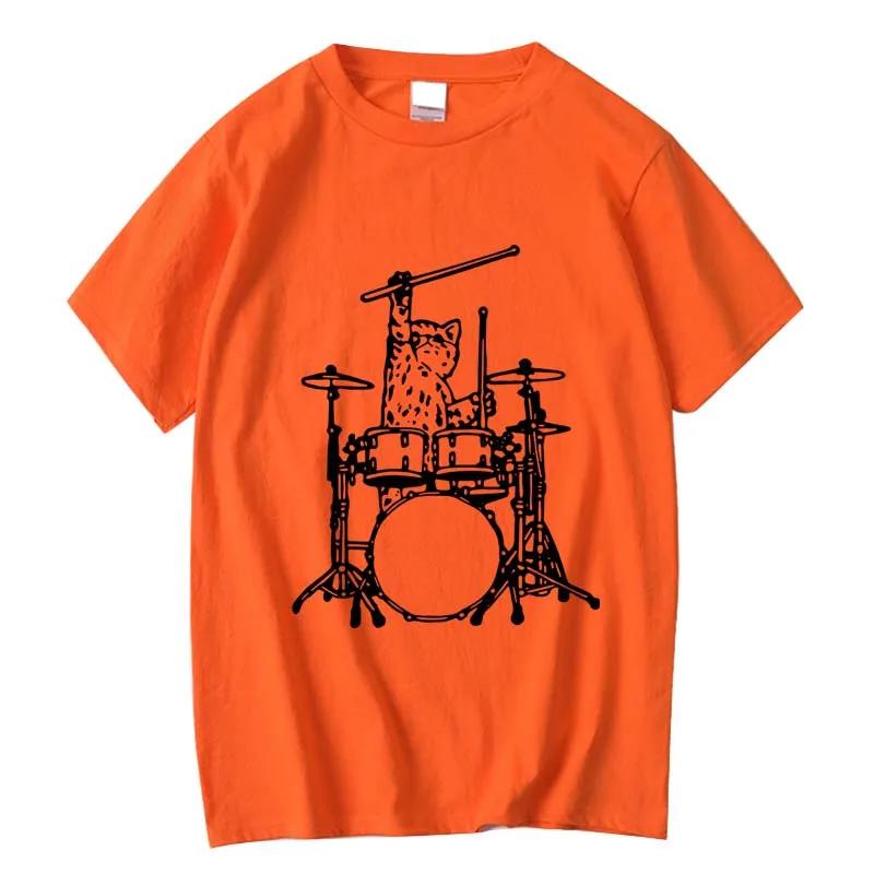 S5XL Męski Wysokiej Jakości 100% Bawełna Zabawny Nadruk Muzycznego Kota T-shirt Luźny Okrągły Dekolt T-shirt Dla Mężczyzn Krótki Rękaw Koszulka Męskie Top