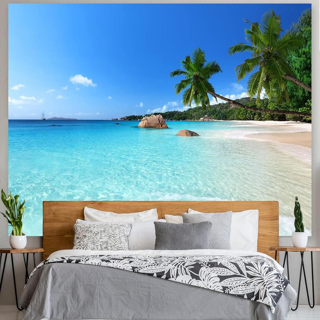 Racunbula Ocean Beach Tapestry Wall Hanging Tropic Paradise Beach Tapestry Coconut Tree Tapestries Hippie Bohemian Tapestries Palm Tree Wall Art