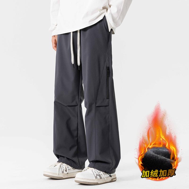 Men's Outdoor Waterproof Charge Pants Men's Autumn and Winter New Velvet Straight Tooling Casual Pants Loose Trousers
