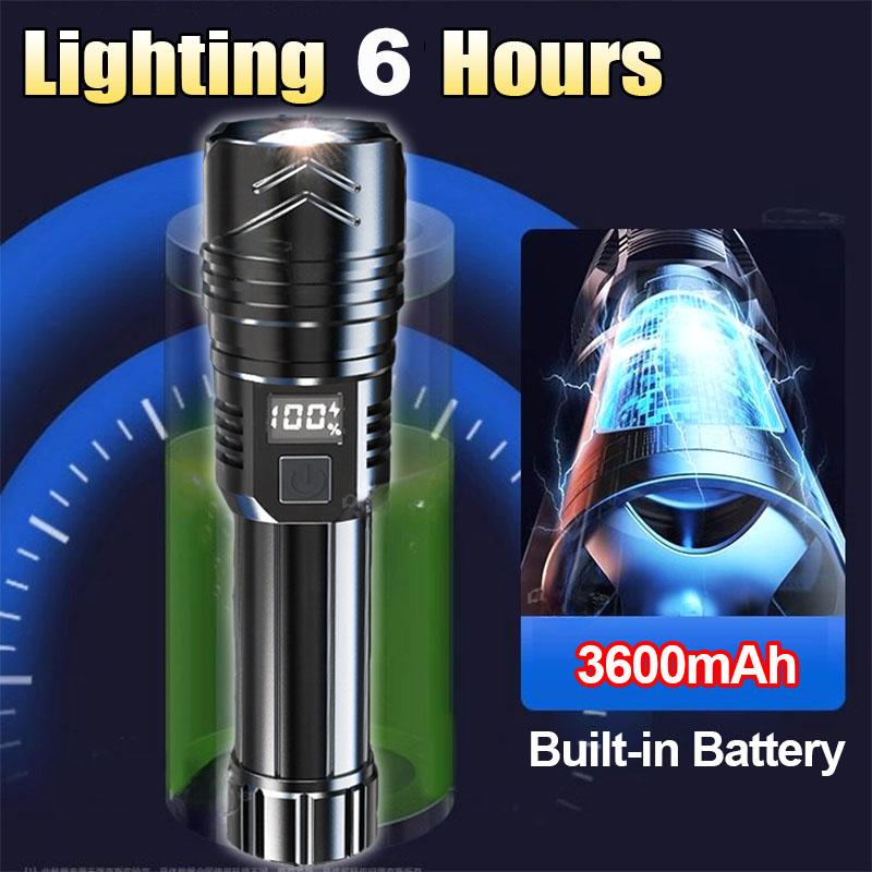 Powerful LED Flashlight Rechargeable Type-c Flashlight High Power Long Range Torch Strong Light Camping Fishing Lantern