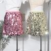 High Waist Shiny Sequin A-Line Mini Skirt - Party Wear