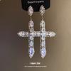 Silver Needle Diamond Zircon Cross Pendant Earrings European and American Simple Fashion Earrings Light Luxury Premium Earrings
