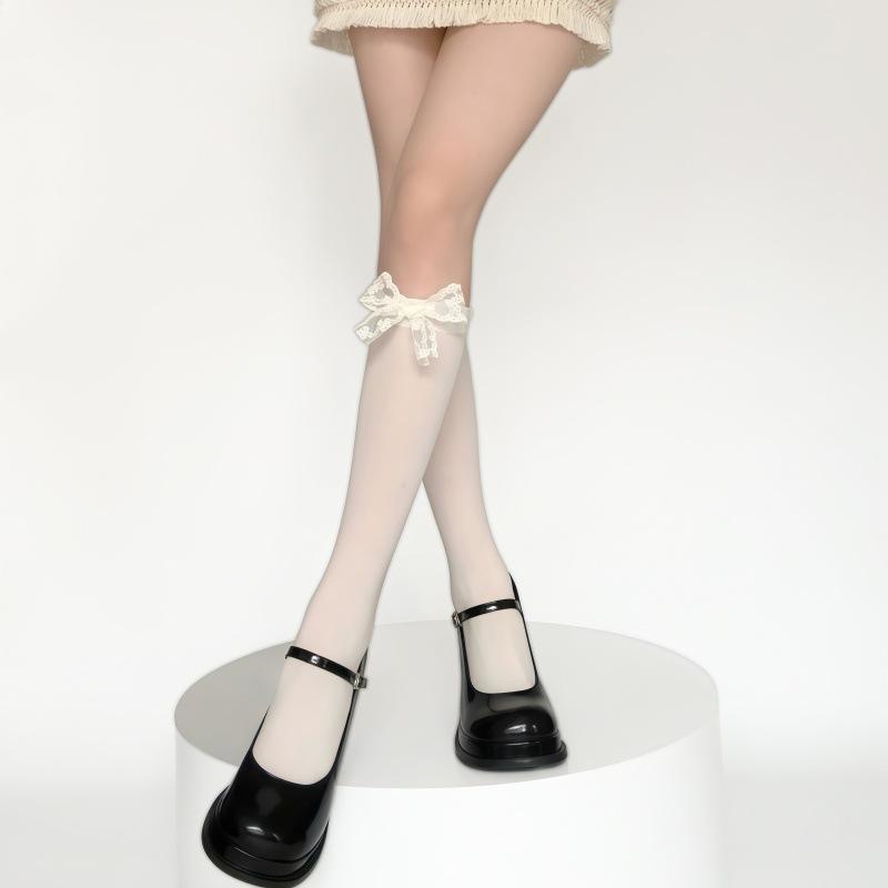 Lolita lolita student white socks medium tube socks calf socks lace lace socks