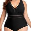 2023 Plus Size V-Neck Backless One-Piece Bikini Swimsuit with Hollow Out Solid Color Design