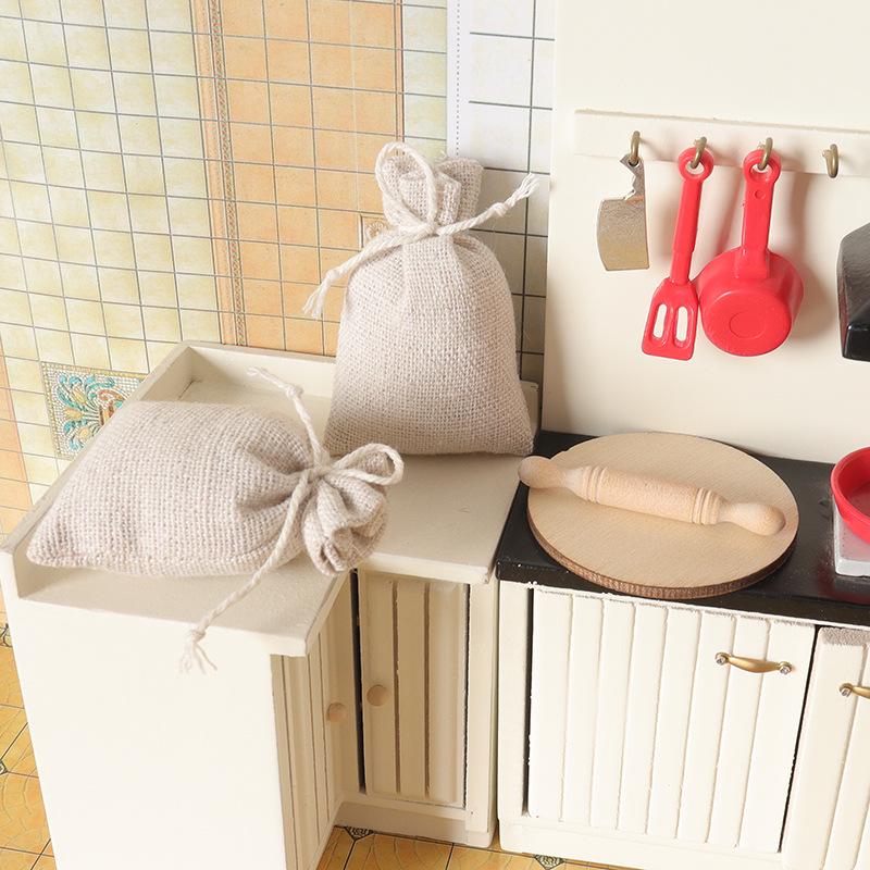 Miniature Kitchen Set: Rolling Pin, Flour Bag, Whisk, Eggs, Olive Oil for Dollhouse Scenes