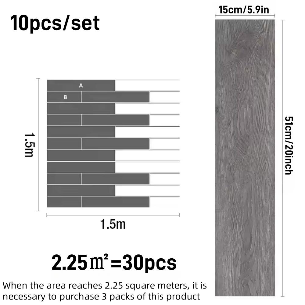 10pcs 51cmX15cm Wear-resistant Self-adhesive Wood Grain Floor Sticker Waterproof Non-Slip Self Adhesive Floor Sticker
