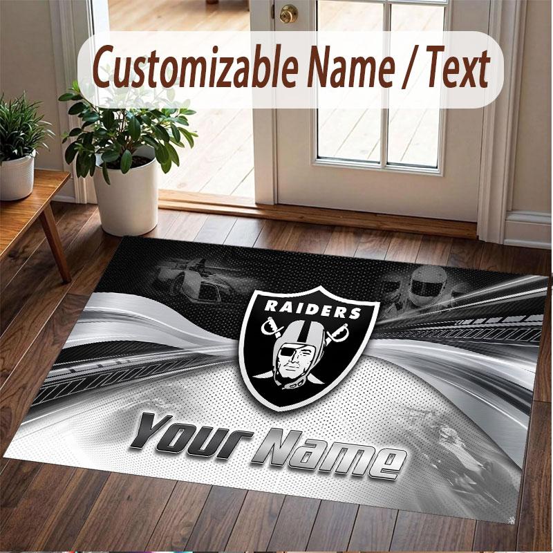 Custom Rug Las Vegas Raiders Pattern Print Name Text Soft Non‑Slip Floor Carpet for Home Indoor Decoration