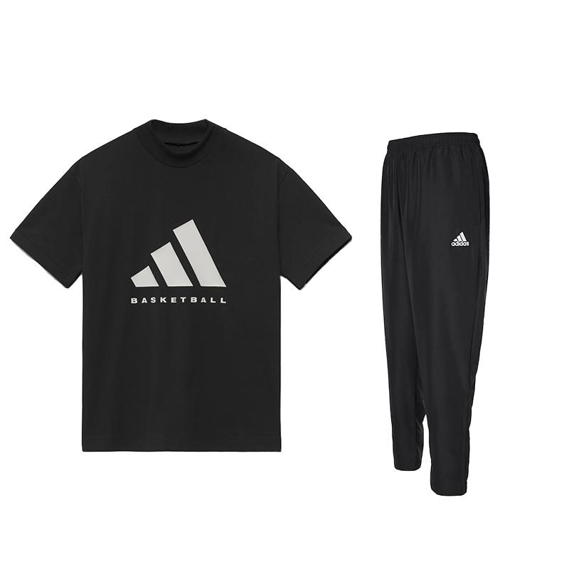 

Adidas American Retro Big Logo Print Round Neck Short Sleeve T-Shirt And Elastic Cuff Long Pants Casual Sports Set Men Set Black IR8492+H57533 S
