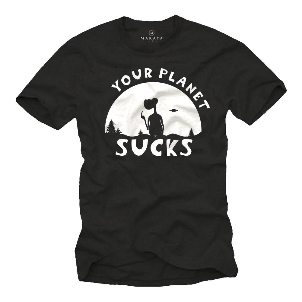 Alien T-Shirt Boys Men Gents Cool Nerd Gifts Sayings Your Planet Sucks- XL