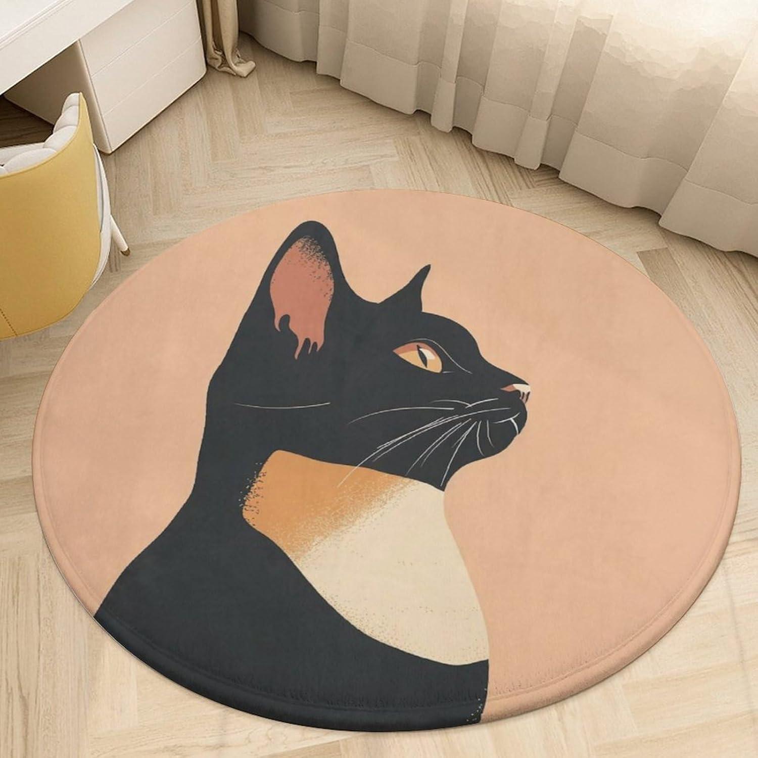 

Cute Cartoon Cat Round Area Rug Sweet Kitten Print Non-Slip Circular Carpet Charming Cat Themed Floor Mat for Kids Room Bedroom 80cm x 80cm