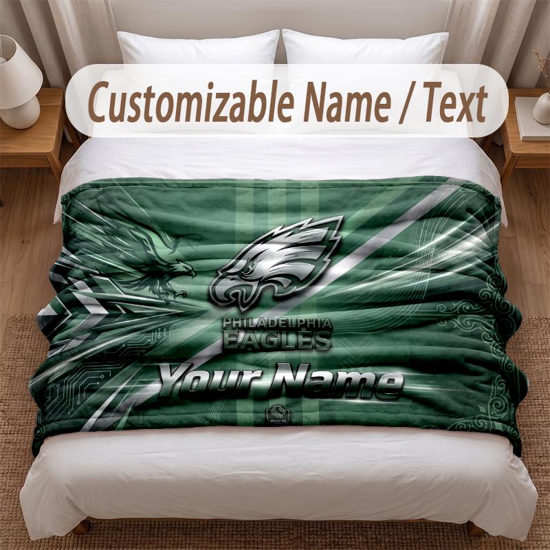 Philadelphia Eagles Printed Flannel Blanket Custom Name Text Soft Warm Throw For Bedroom Holiday Gift