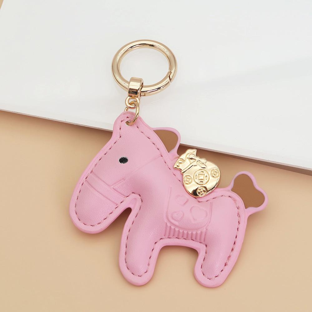 Handmade Leather Rocking Horse Keychain Pendant - Cartoon Style