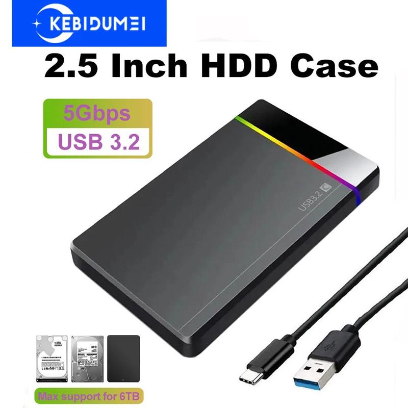 2,5palcový Beznástrojový RGB Mobilní Box na Pevný Disk USB 3.2 5Gbps Notebook Pevný Disk SSD HDD Kryt Typ C 3.1