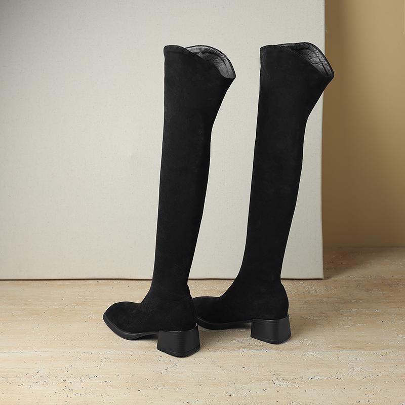 Botas de tacón alto para mujer, otoño e invierno, nuevas botas hasta la rodilla elásticas de gran tamaño y tacón grueso