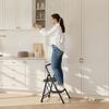2 Step Ladder, Folding Step Stool with Wide Anti-Slip Pedal and Comfort Handgrip, Lightweight 272 kg Capacity Portable Steel Ladder, Multi-Use for