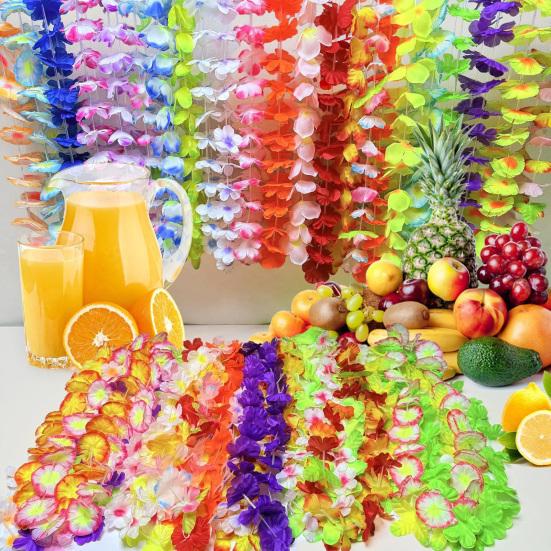 Hawaiian Leis Bulk Colorful Faux Flower Necklace Leis Tropical Theme Party Favors for Adults Hawaii Summer Beach Luau Party Birthday Party Supplies
