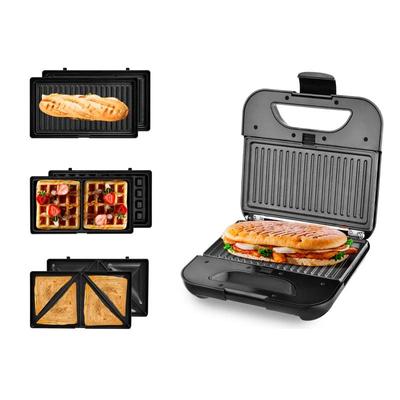 KitchenCook 3-in-1 Sandwichmaker - 800w - Antihaftbeschichtung - Platte(21,6x12cm) - Thermostatregler - Schwarz