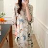 1011 new cotton and silk nightdress women's summer short-sleeved pajamas cartoon pony element long loose cotton silk skirt can be worn outside